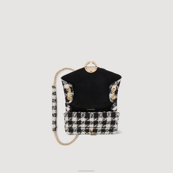 ženy Sandro Paris čierna/ecru yza taška z tvídu houndstooth príslušenstvo 428TH501